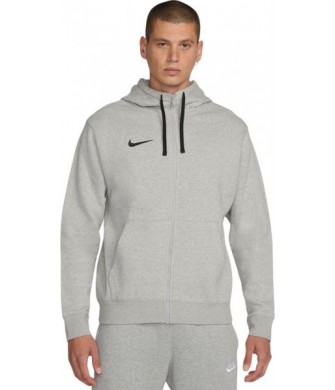 Szara bluza męska rozpinana z kapturem Nike Park 20 Fleece z pełnym zamkiem, bocznymi kieszeniami, czarnym logo Nike i regulowan