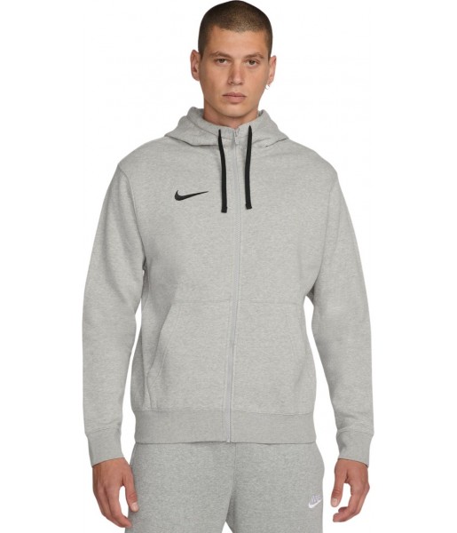 Szara bluza męska rozpinana z kapturem Nike Park 20 Fleece z pełnym zamkiem, bocznymi kieszeniami, czarnym logo Nike i regulowan