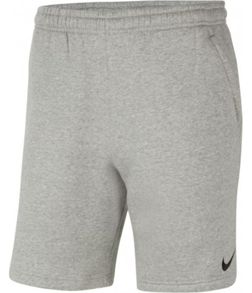 Jasnoszare spodenki sportowe męskie Nike Park 20 Fleece z ciemnym logo, elastycznym pasem i bocznymi kieszeniami na zamek