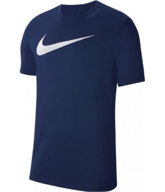 Granatowa koszulka sportowa męska Nike Dri-FIT Park 20 Tee CW6936 451 z białym logo Swoosh, miękka i lekko elastyczna do trening