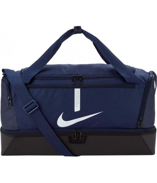Granatowa torba sportowa Nike Academy Team M Hardcase 37 l ze sztywnym dnem, oddzielną dolną komorą i regulowanym paskiem na ram