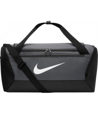 Szaro-czarna torba Nike Brasilia Duffel S 41 l z osobną komorą na buty i białym logo Nike