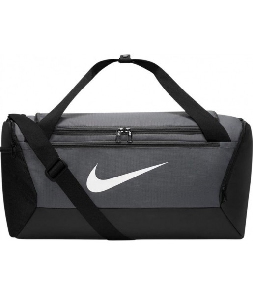 Szaro-czarna torba Nike Brasilia Duffel S 41 l z osobną komorą na buty i białym logo Nike