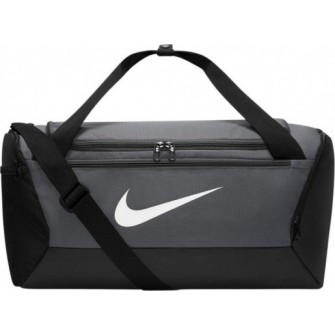 Szaro-czarna torba Nike Brasilia Duffel S 41 l z osobną komorą na buty i białym logo Nike