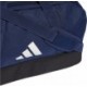Granatowa torba sportowa Adidas Tiro League Duffel Medium 41 l IB8650 z dolną komorą, białym logo i regulowanym paskiem na ramię