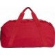 Czerwona torba sportowa Adidas Tiro League Duffel Small 25 l IB8661 z białym logo, wentylowaną przegrodą i paskiem na ramię