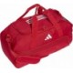 Czerwona torba sportowa Adidas Tiro League Duffel Small 25 l IB8661 z białym logo, wentylowaną przegrodą i paskiem na ramię