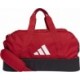 Czerwona torba sportowa Adidas Tiro League Duffel Small 31 l z dolną komorą na buty, białym logo i regulowanym paskiem