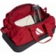Czerwona torba sportowa Adidas Tiro League Duffel Small 31 l z dolną komorą na buty, białym logo i regulowanym paskiem