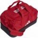 Czerwona torba sportowa Adidas Tiro League Duffel Small 31 l z dolną komorą na buty, białym logo i regulowanym paskiem