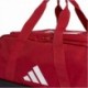 Czerwona torba sportowa Adidas Tiro League Duffel Small 31 l z dolną komorą na buty, białym logo i regulowanym paskiem