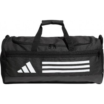Czarna torba sportowa adidas Essentials Training Duffel S 33 l z przegrodą na buty, regulowanym paskiem i białym logo adidas