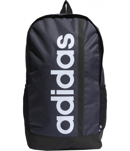 Granatowy plecak sportowy Adidas Essentials Linear 23 l z białym logo, bocznymi kieszeniami, regulowanymi szelkami i powlekanym 