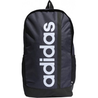 Granatowy plecak sportowy Adidas Essentials Linear 23 l z białym logo, bocznymi kieszeniami, regulowanymi szelkami i powlekanym 