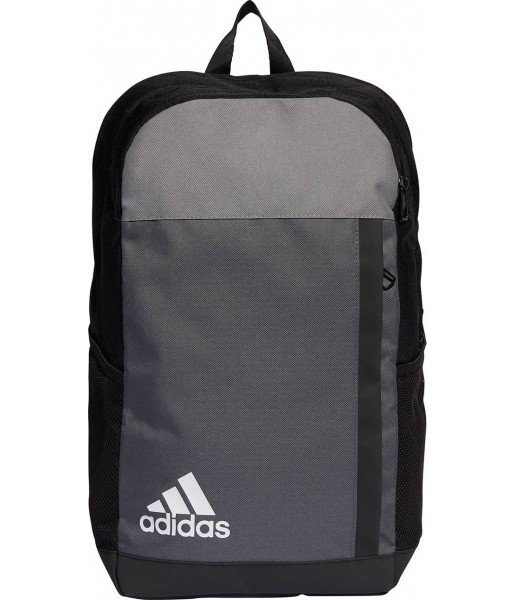 Czarno-szary plecak sportowy Adidas Motion Badge of Sport 19 l z dwiema komorami, bocznymi kieszeniami i regulowanymi szelkami