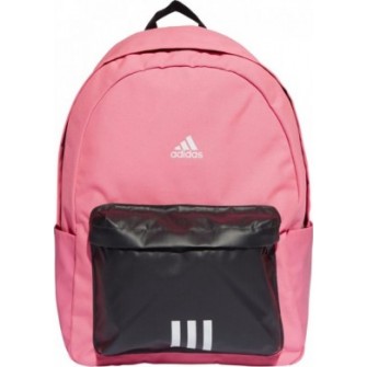 Różowo-czarny plecak sportowy Adidas Classic Badge of Sport 3-Stripes 28 l z przednią kieszenią, bocznymi kieszeniami i białym l