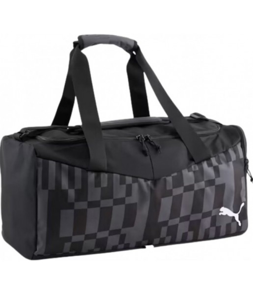 Czarno-szara torba sportowa Puma individualRISE Small 22 l 079912 03 z uchwytami, regulowanym paskiem na ramię i boczną kieszeni