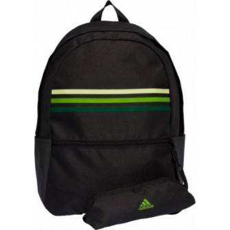 Czarno-zielony plecak sportowy Adidas Classic Horizontal 3-Stripes 28 l z piórnikiem, przednią kieszenią i regulowanymi szelkami