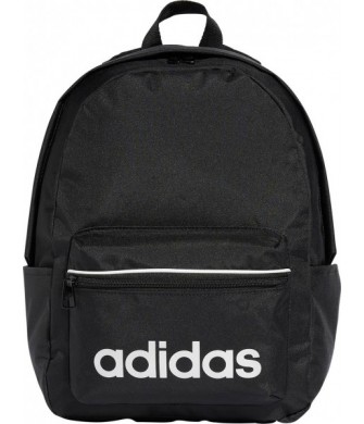 Czarny plecak sportowy Adidas Linear Essentials 20 l z białym logo, przednią kieszenią, bocznymi kieszeniami i regulowanymi szel