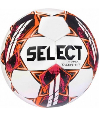 Biało-pomarańczowa piłka nożna halowa Select Futsal Talento 11 dla dzieci U10–U11 z obniżonym odbiciem i zaworem Double Lock