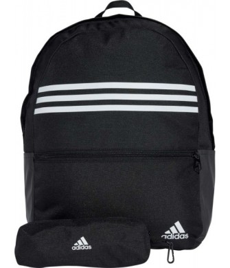 Czarny plecak sportowy Adidas Classic Horizontal 3-Stripes 28 l z piórnikiem, przednią kieszenią i regulowanymi szelkami