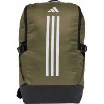 Oliwkowy plecak sportowy Adidas Essentials 3-Stripes TR BP 23 l IZ1909 z białymi paskami, kieszenią na laptopa i powlekanym spod