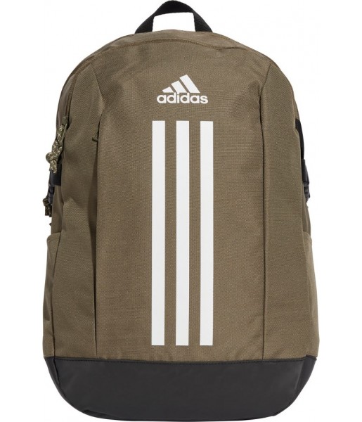 Oliwkowy plecak sportowy Adidas Power VII 26 l IX6578 z białymi paskami, przegrodą na laptopa, kieszeniami i powlekanym spodem