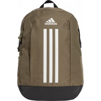 Oliwkowy plecak sportowy Adidas Power VII 26 l IX6578 z białymi paskami, przegrodą na laptopa, kieszeniami i powlekanym spodem