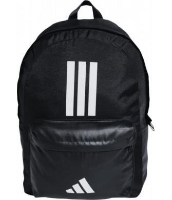 Czarno-biały plecak sportowy Adidas Classic 3-Stripes 28 l z przednią kieszenią PU, bocznymi kieszeniami i regulowanymi szelkami