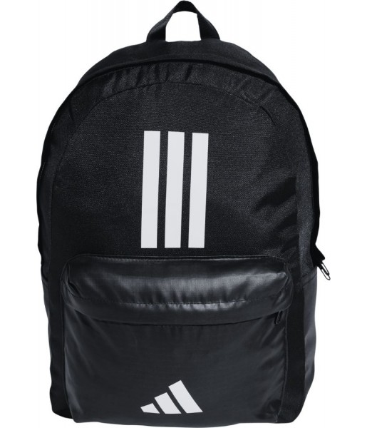 Czarno-biały plecak sportowy Adidas Classic 3-Stripes 28 l z przednią kieszenią PU, bocznymi kieszeniami i regulowanymi szelkami