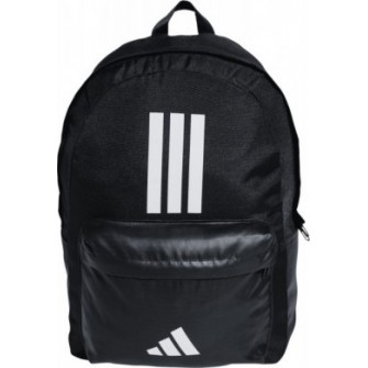 Czarno-biały plecak sportowy Adidas Classic 3-Stripes 28 l z przednią kieszenią PU, bocznymi kieszeniami i regulowanymi szelkami