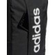 Czarny plecak sportowy Adidas Linear 19 l z białym logo, przednią kieszenią, bocznymi kieszeniami i regulowanymi szelkami