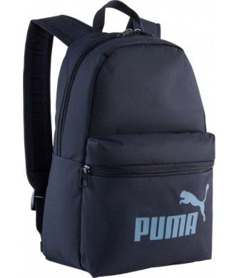 Granatowy plecak Puma Phase Small 13 l 091323 04 z przednią kieszenią na zamek, siatkową kieszenią boczną i miękkimi szelkami