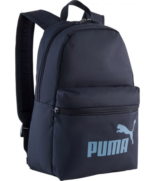 Granatowy plecak Puma Phase Small 13 l 091323 04 z przednią kieszenią na zamek, siatkową kieszenią boczną i miękkimi szelkami