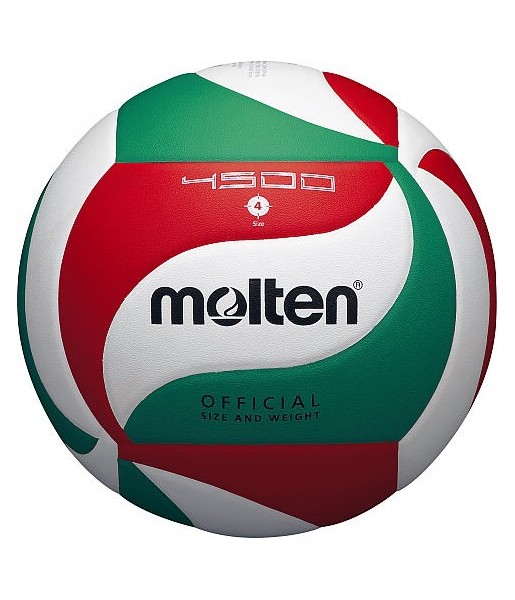 Biało-czerwono-zielona piłka siatkowa Molten V4M4500 r. 4 z 18-panelową konstrukcją i logo Molten