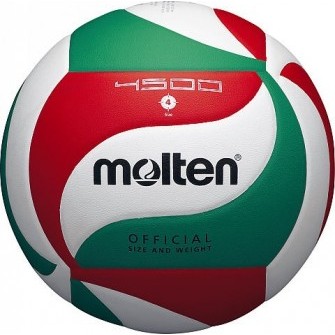 Biało-czerwono-zielona piłka siatkowa Molten V4M4500 r. 4 z 18-panelową konstrukcją i logo Molten