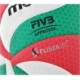 Biało-czerwono-zielona meczowa piłka siatkowa Molten V5M5000 rozmiar 5 z technologią FLISTATEC, 18 panelami i logo FIVB Approved