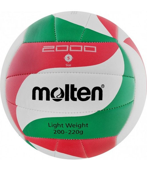 Piłka siatkowa Molten V5M2000-L Light r.5 biało-czerwono-zielona, lekka 200–220 g z miękką powierzchnią PU