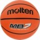Pomarańczowa piłka do koszykówki Molten MB7 r. 7 z czarnymi kanałami, 8-panelową konstrukcją i logo Molten