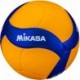 Żółto-niebieska piłka siatkowa Mikasa V200W FIVB r. 5 z 18-panelową konstrukcją i logo Mikasa
