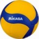 Żółto-niebieska piłka siatkowa Mikasa V330W FIVB r. 5 z 18-panelową konstrukcją, niebieskimi panelami i logo Mikasa