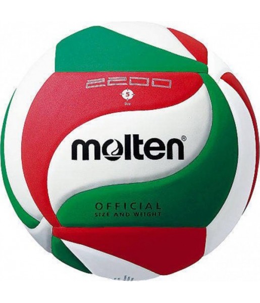 Biało-zielono-czerwona piłka siatkowa Molten V5M2200 r. 5 z 18-panelową konstrukcją i logo Molten