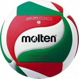 Biało-zielono-czerwona piłka siatkowa Molten V5M2200 r. 5 z 18-panelową konstrukcją i logo Molten