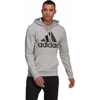 Szara bluza męska Adidas Essentials Big Logo Hoodie GK9541 z kapturem, kieszenią kangurką, czarnym logo i ściągaczami przy rękaw