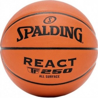 Pomarańczowa piłka do koszykówki Spalding React TF-250 76802Z r. 6 z czarnymi rowkami i logo Spalding