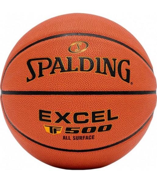 Pomarańczowa piłka do koszykówki Spalding Excel TF-500 76797Z r. 7 z czarnymi kanałami i logo Spalding