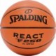 Pomarańczowa piłka do koszykówki Spalding React TF-250 76801Z r. 7 z czarnymi kanałami, fakturowaną powierzchnią i logo Spalding