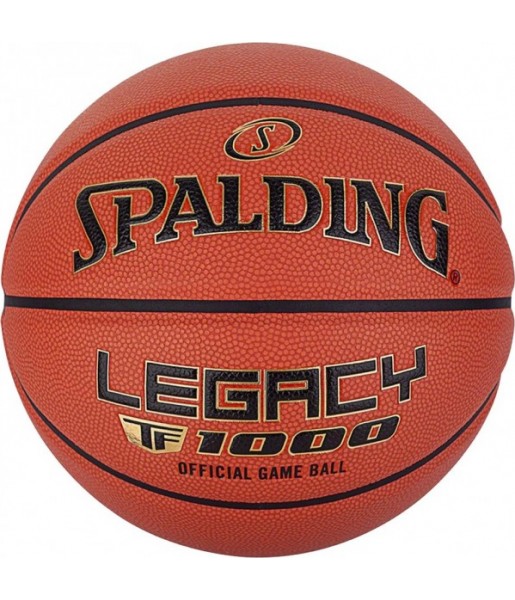 Brązowa piłka do koszykówki Spalding TF-1000 Legacy 76963Z r. 7 z czarnymi kanałami i logo Spalding