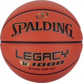 Brązowa piłka do koszykówki Spalding TF-1000 Legacy 76963Z r. 7 z czarnymi kanałami i logo Spalding