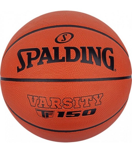 Pomarańczowa piłka do koszykówki Spalding Varsity TF-150 FIBA 84422Z r. 6 z czarnymi rowkami i logo Spalding